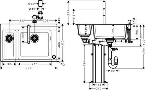 hansgrohe C51 C51-F635-09 Spülencombi 180/450 Select Chrom, 43220000, Artikel in Kategorie